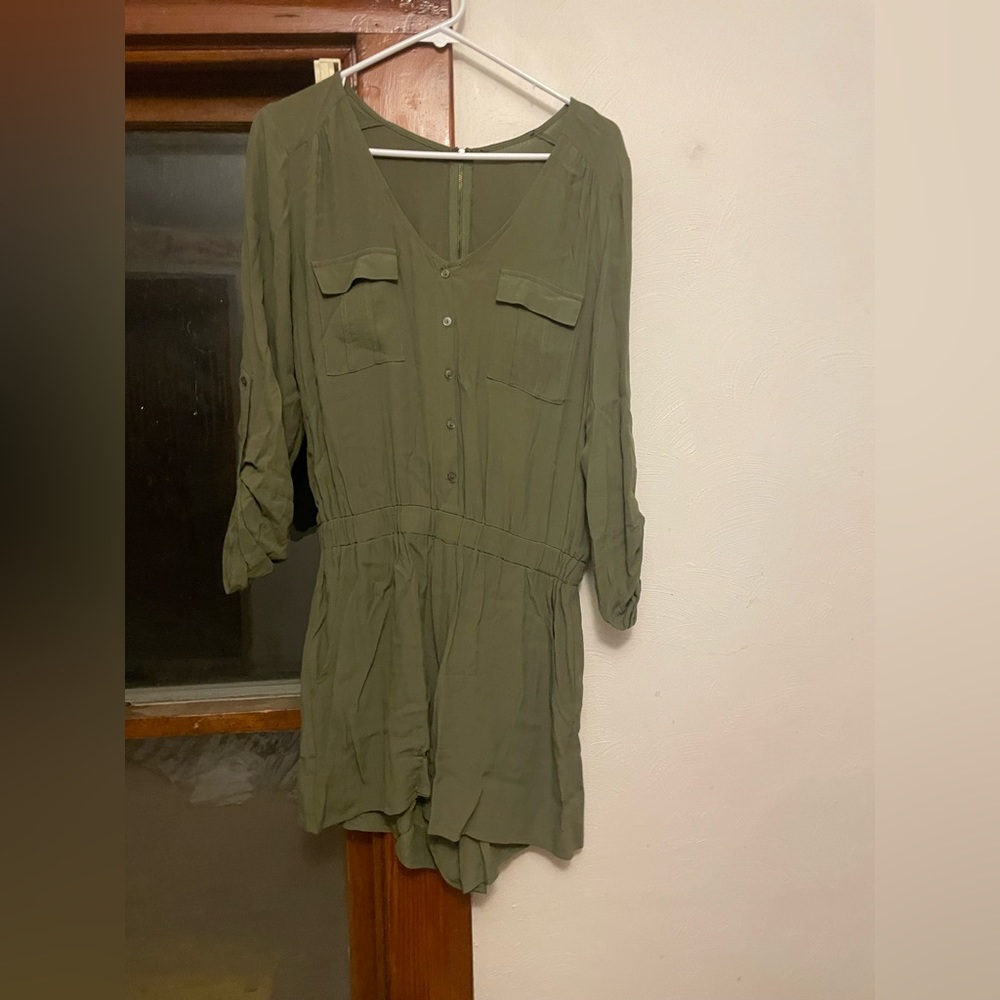 Olive Green Romper - lightweight and has pockets